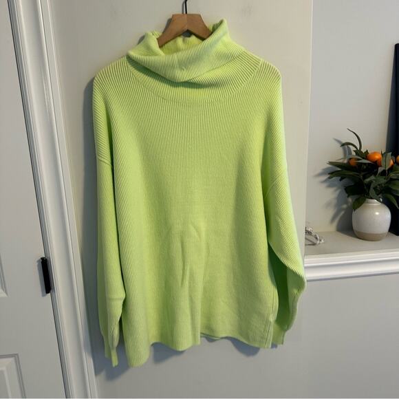 Free People Bright Lime Green Turtleneck Sweater Medium - Picture 10 of 14